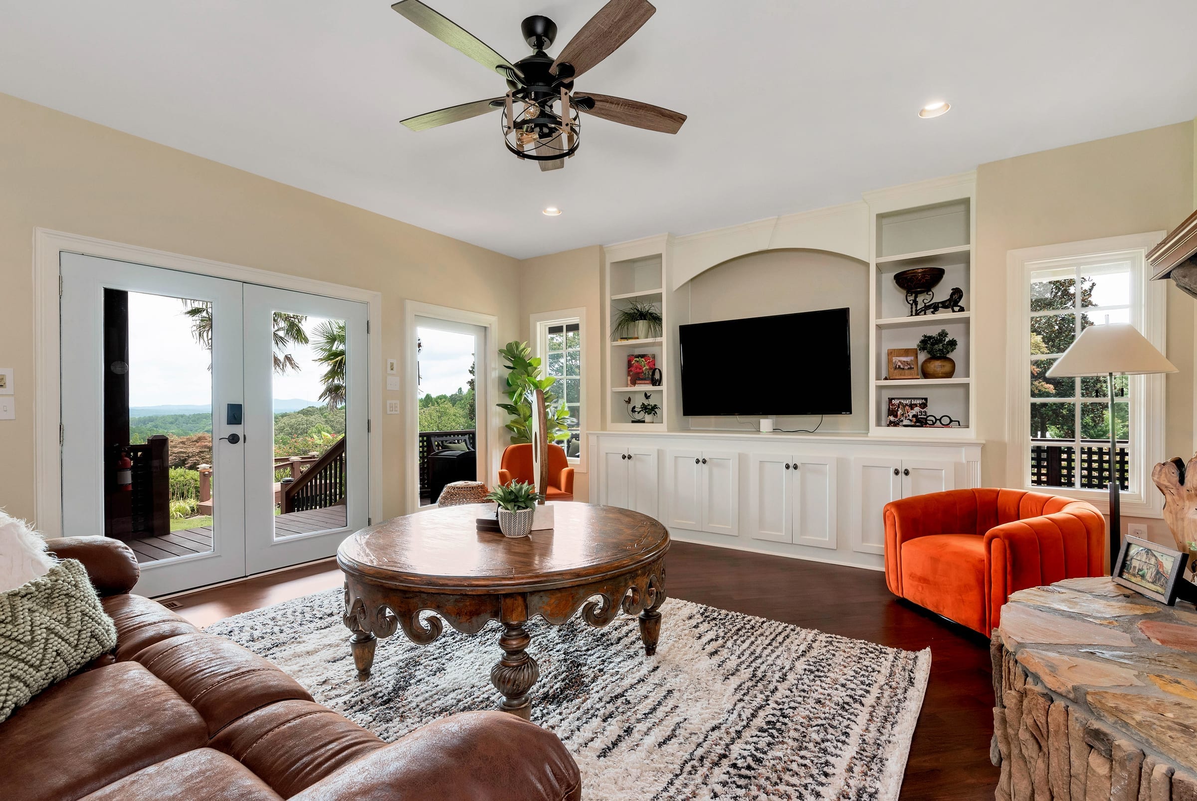 The Cottage exterior at sunset